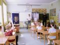 Spotkanie kolonistów z kolejarzem i strażnikami ochrony kolei