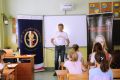 Spotkanie kolonistów z kolejarzem i strażnikami ochrony kolei