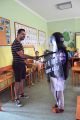 Spotkanie kolonistów z kolejarzem i strażnikami ochrony kolei